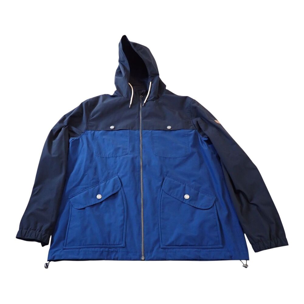 L.L. Bean Signature Jacket Mens XL Hooded Rain Jacket Two-Tone Blue Cotton Nylon